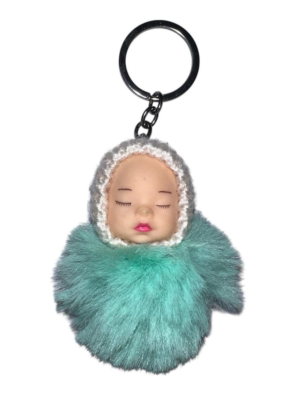 Baby doll puff ball keychain.